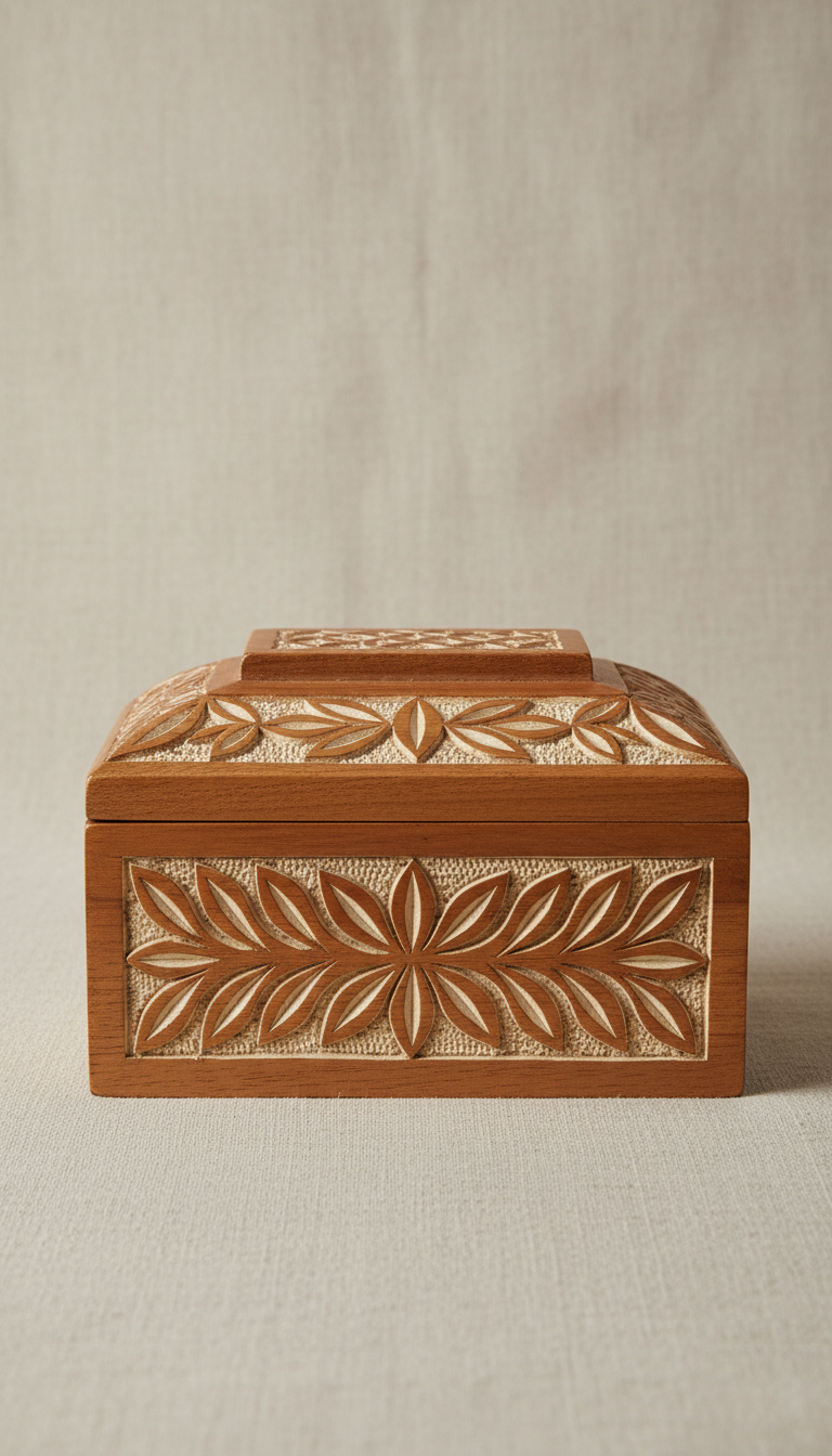 Carved Wooden Trinket Box with Velvet Lining