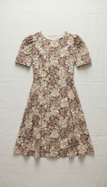 Retro Floral Dress with Puffed Sleeves