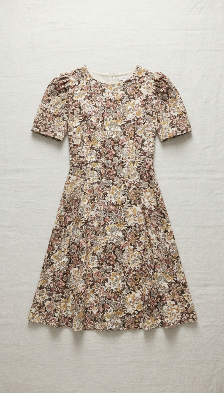 Retro Floral Dress with Puffed Sleeves