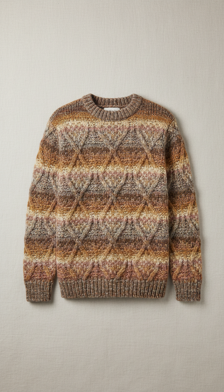 Hand-Knit Wool Sweater with Cable Detail